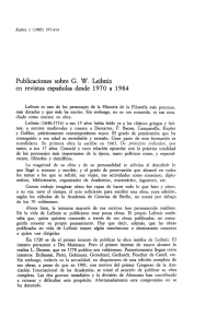 Publicaciones sobre G. W. Leibniz en revistas españolas desde