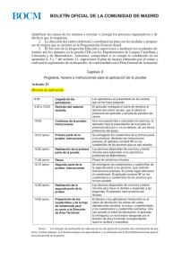 Programa, horario e instrucciones para la aplicación de la prueba