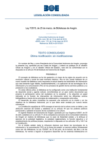 Ley 7/2015, de 25 de marzo, de Bibliotecas de Aragón.
