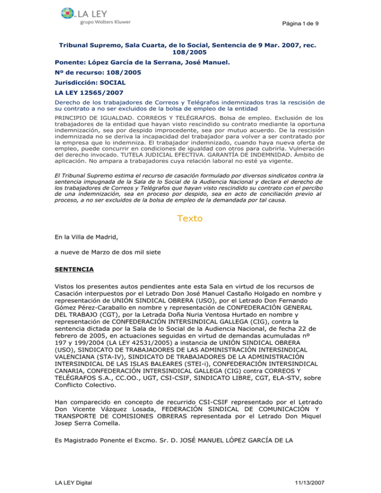 Tribunal Supremo, Sala Cuarta, de lo Social, Sentencia de