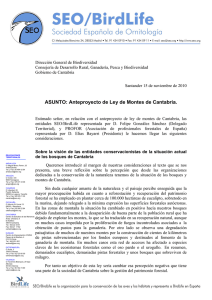 ASUNTO: Anteproyecto de Ley de Montes de Cantabria.
