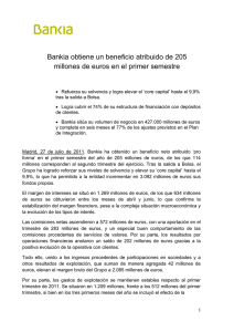 Bankia obtiene un beneficio atribuido de 205 millones de euros en