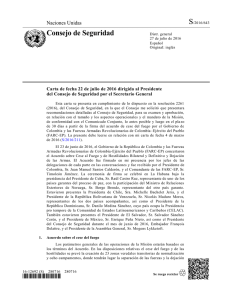 Carta al Consejo de Seguridad - Misión de la ONU en Colombia