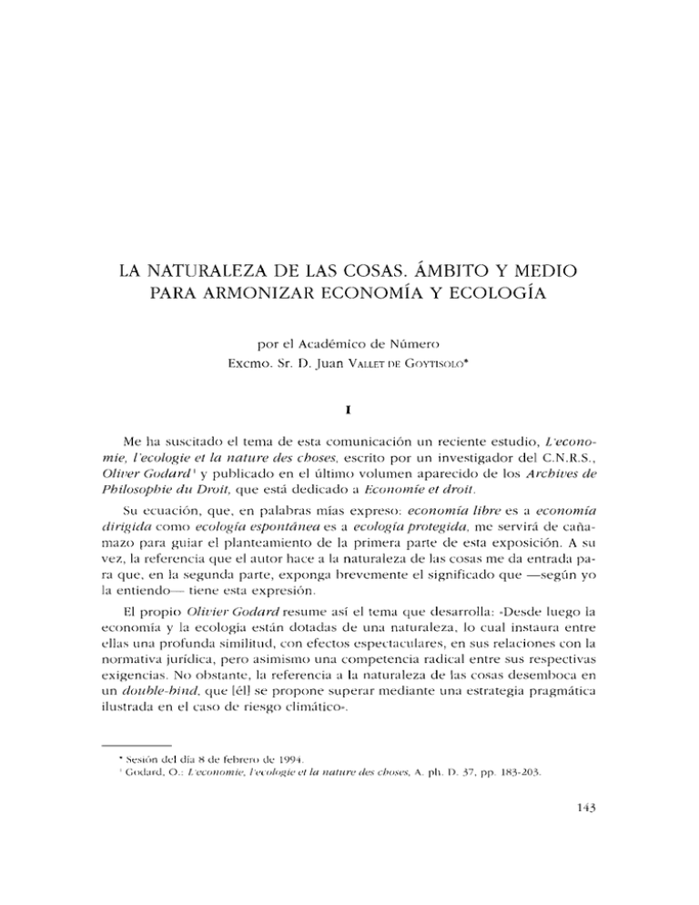 la naturaleza de las cosas. ámbito y medio para armonizar la naturaleza de las cosas. ámbito y medio para armonizar