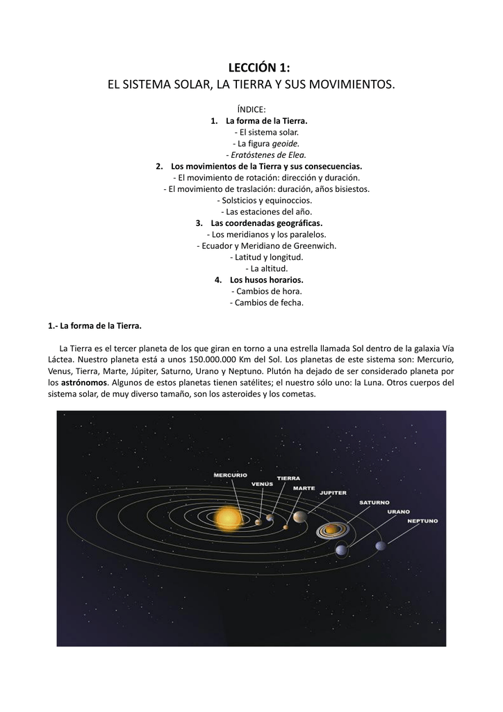 El Sistema Solar La Tierra Y Sus Movimientos