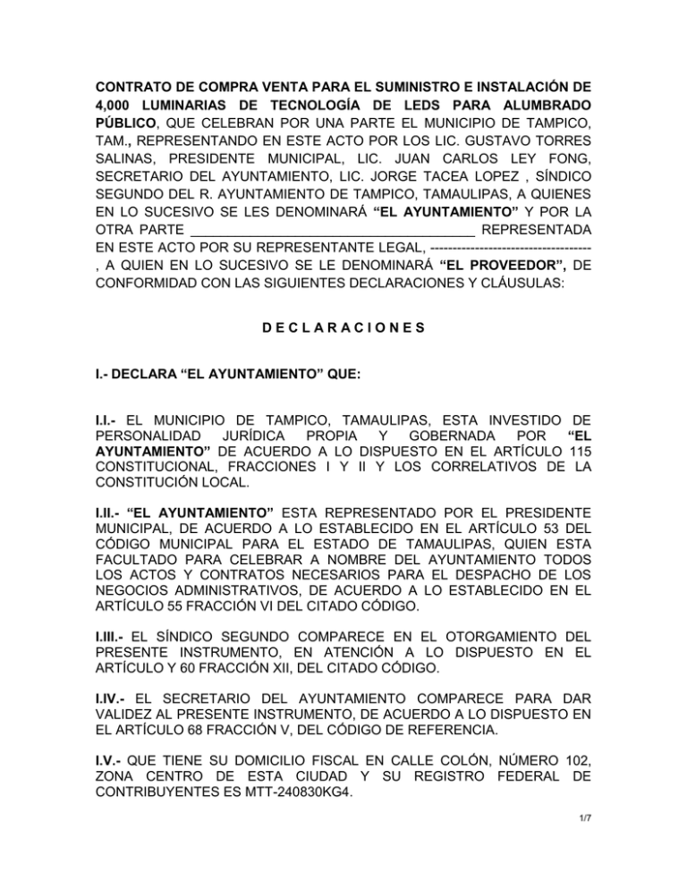 Formato De Contrato Gobierno Municipal De Tampico 3338