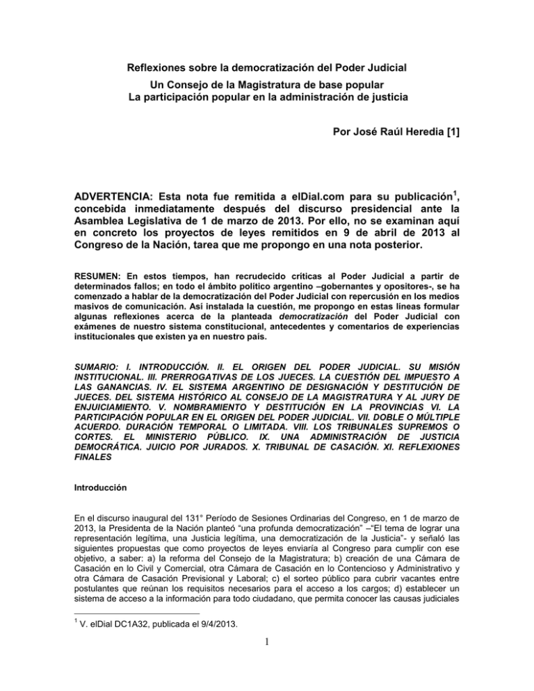 1 Reflexiones Sobre La Democratizaci n Del Poder Judicial Un