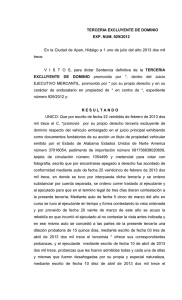 TERCERIA EXCLUYENTE DE DOMINIO EXP. NUM. 929/2012 En la