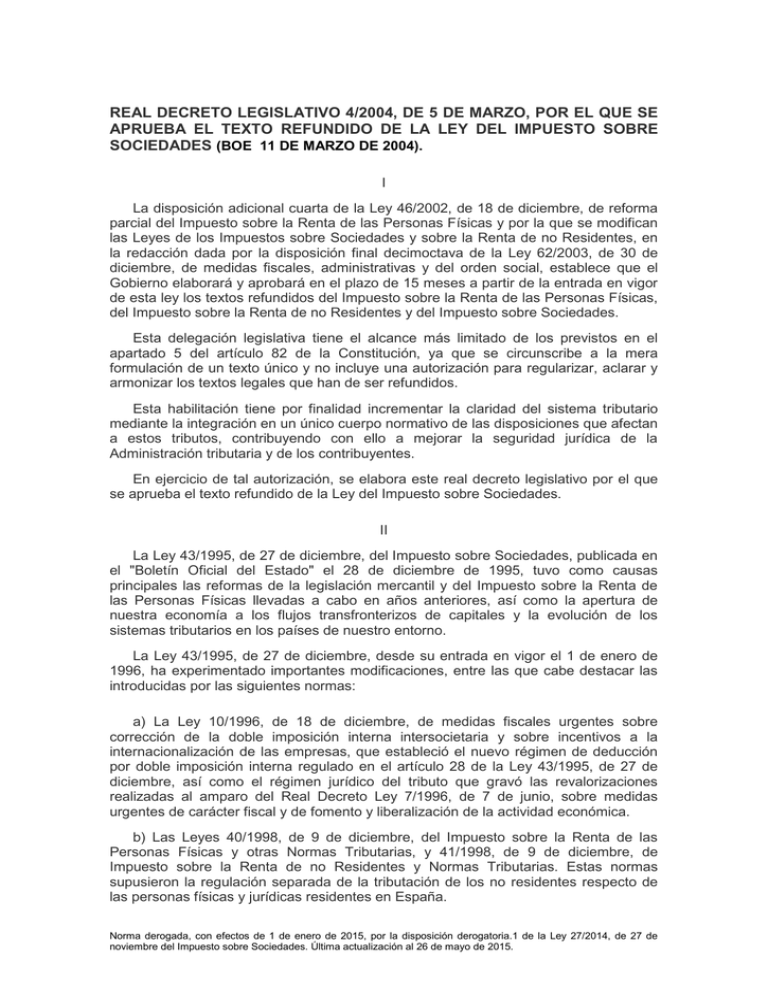 Real Decreto Legislativo 4/2004, De 5 De Marzo, Por El Que Se