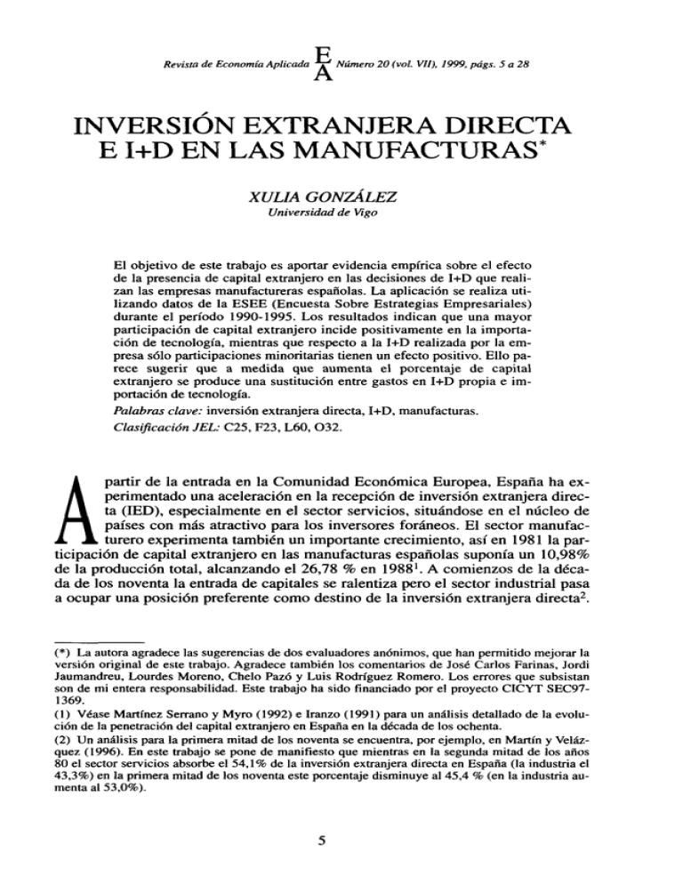 A Inversi~n Extranjera Directa E I+d En Las Manufacturas