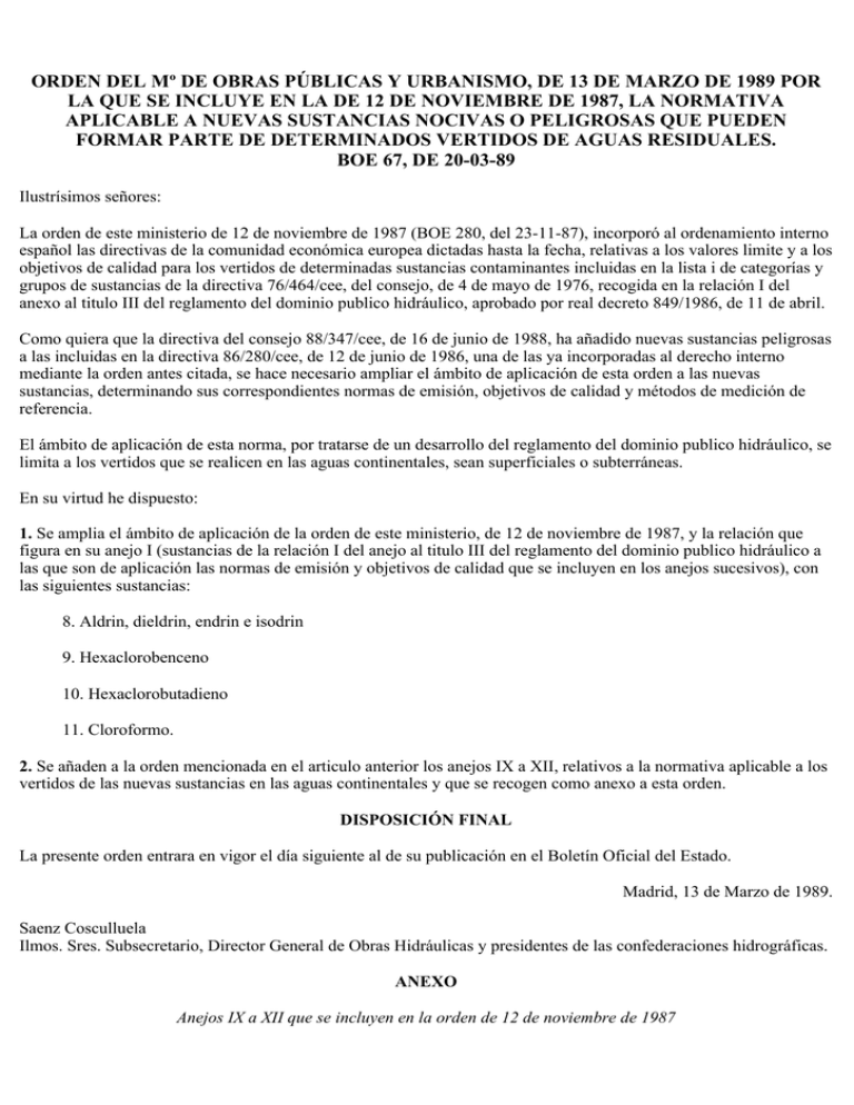 orden del mº de obras públicas y urbanismo, de 13 de marzo de
