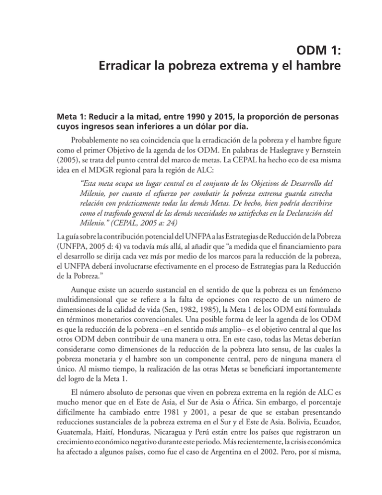 ODM 1: Erradicar la pobreza extrema y el hambre