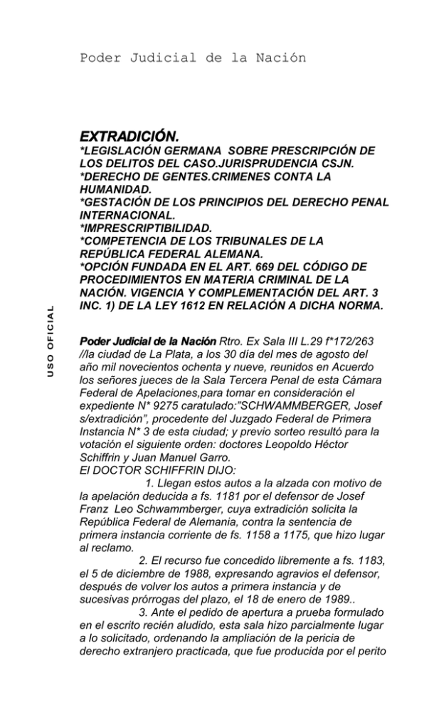 Poder Judicial De La Nación EXTRADICIÓN. EXTRADICIÓN.