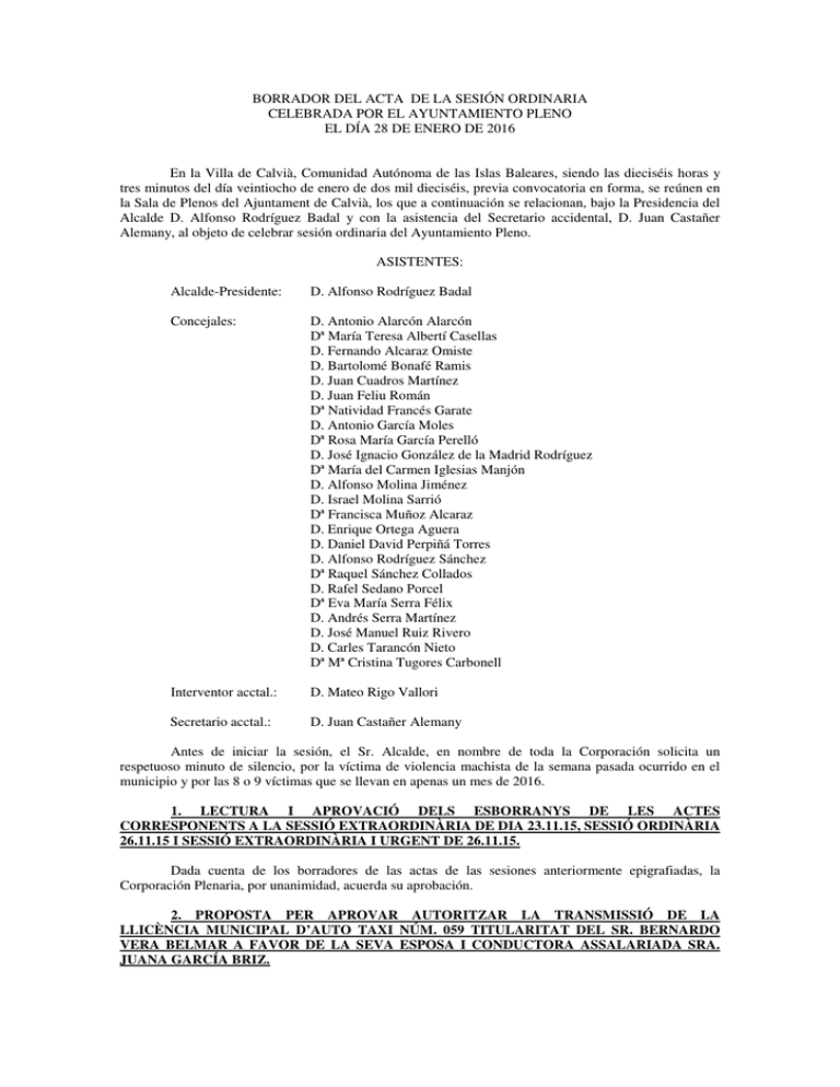 Acta sesión plenaria Ajuntament de Calvià