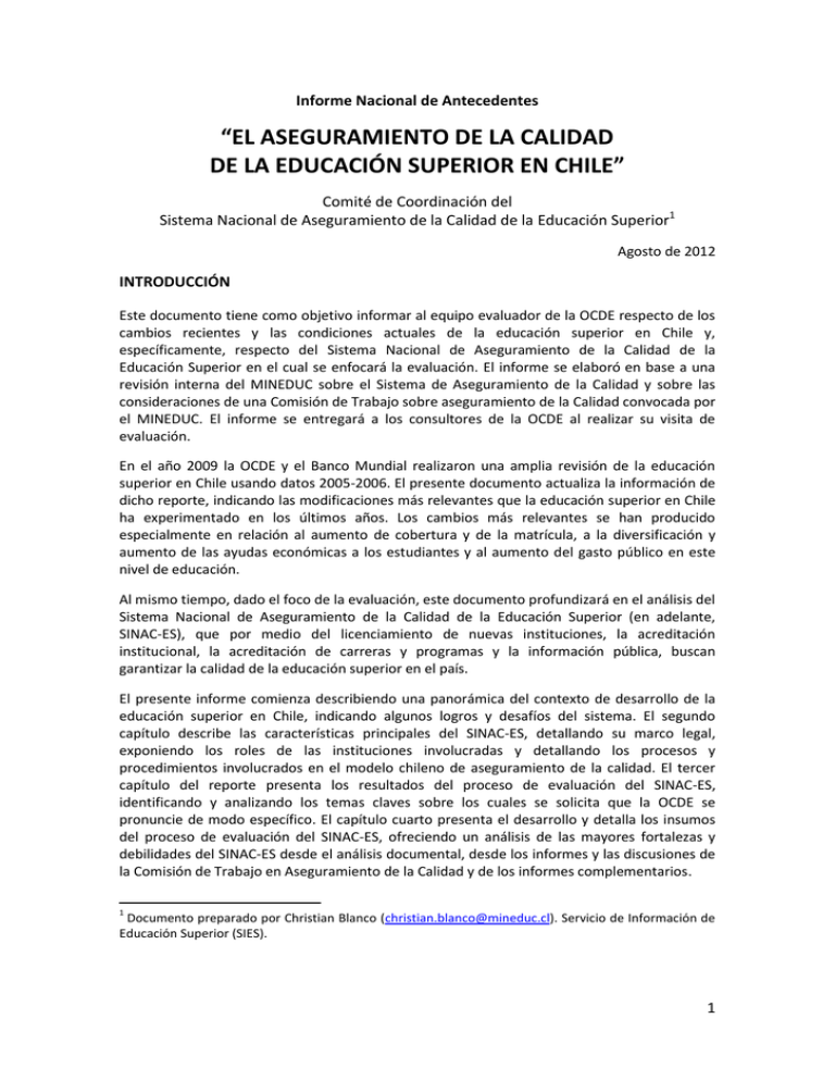 el aseguramiento de la calidad de la educación superior en chile