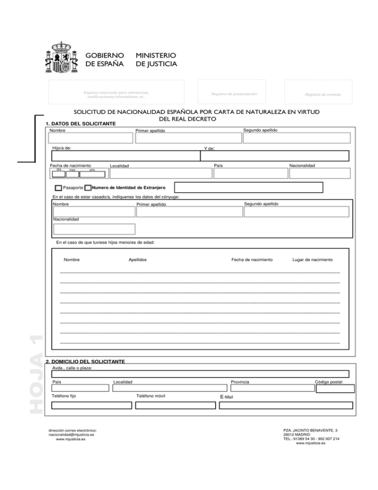 Solicitud De Nacionalidad Española Por Carta De Naturaleza