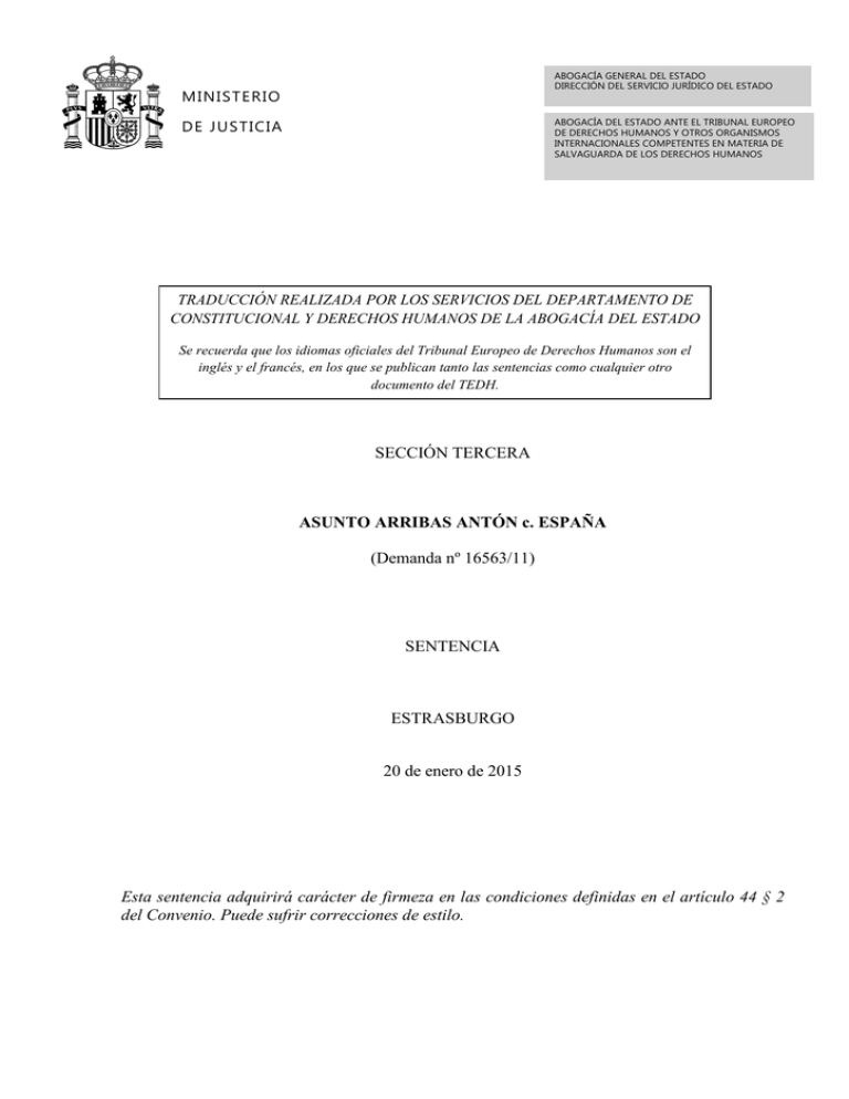 sentencia ARRIBAS ANTON c España