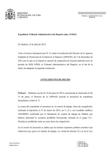 Expediente Tribunal Administrativo del Deporte núm. 15/2015. En