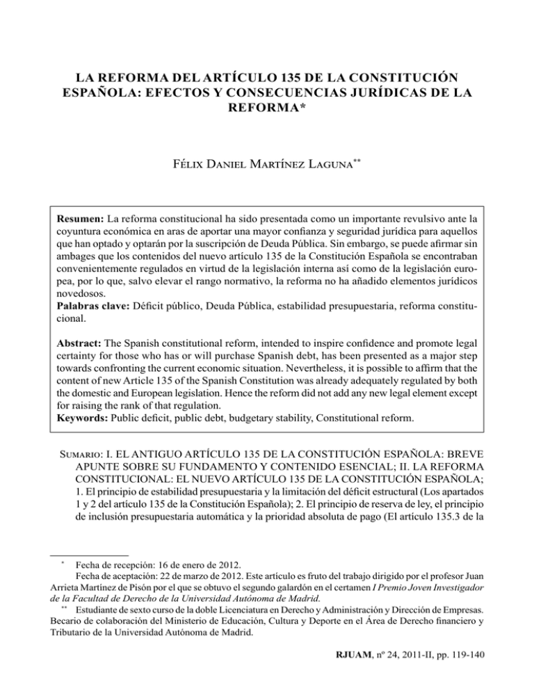 La Reforma Del Artículo 135 De La Constitución Española