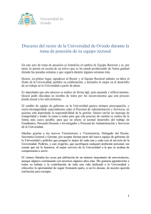 Discurso del rector de la Universidad de Oviedo durante la toma de