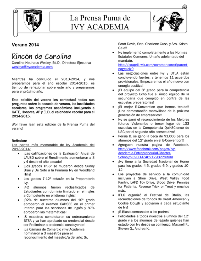 La Prensa Puma De IVY ACADEMIA