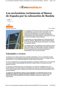 Los accionistas reclamarán al Banco de España por la colocación