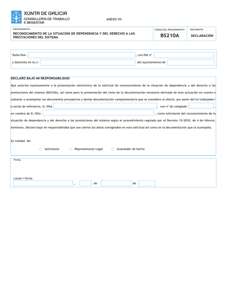 Solicitud Xunta de Galicia