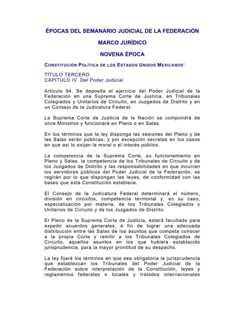 épocas Del Semanario Judicial De La Federación Marco Jurídico