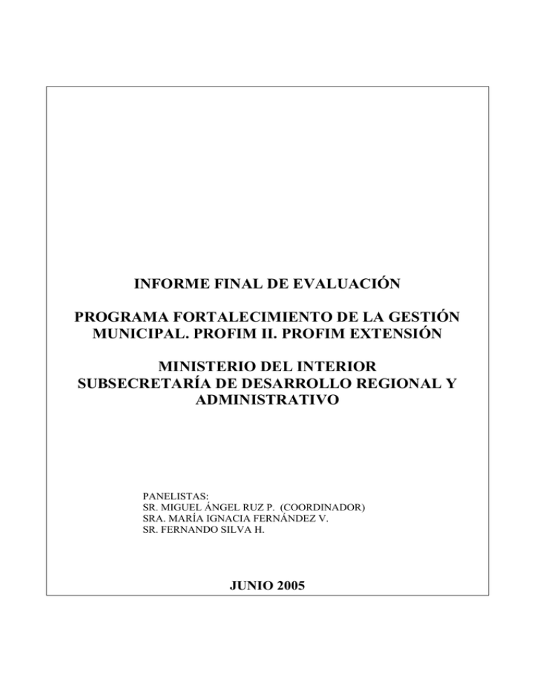 Informe Final De Evaluación Programa Fortalecimiento De La 1643