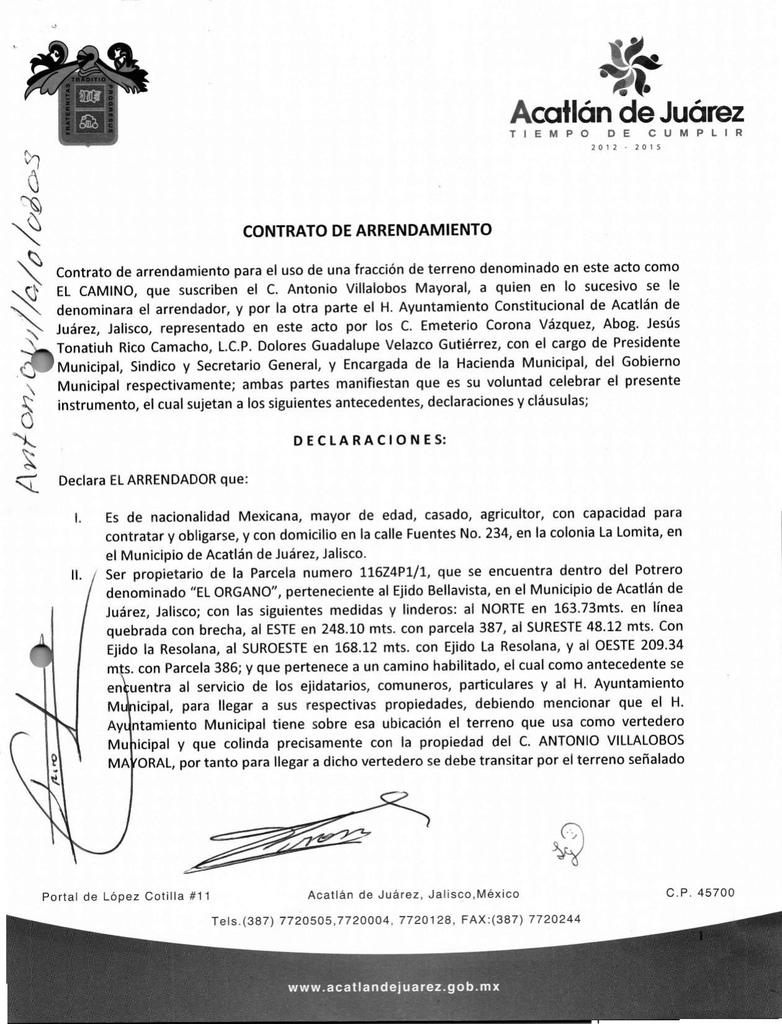 contrato de arrendamiento Gob. de Acatlán de Juárez