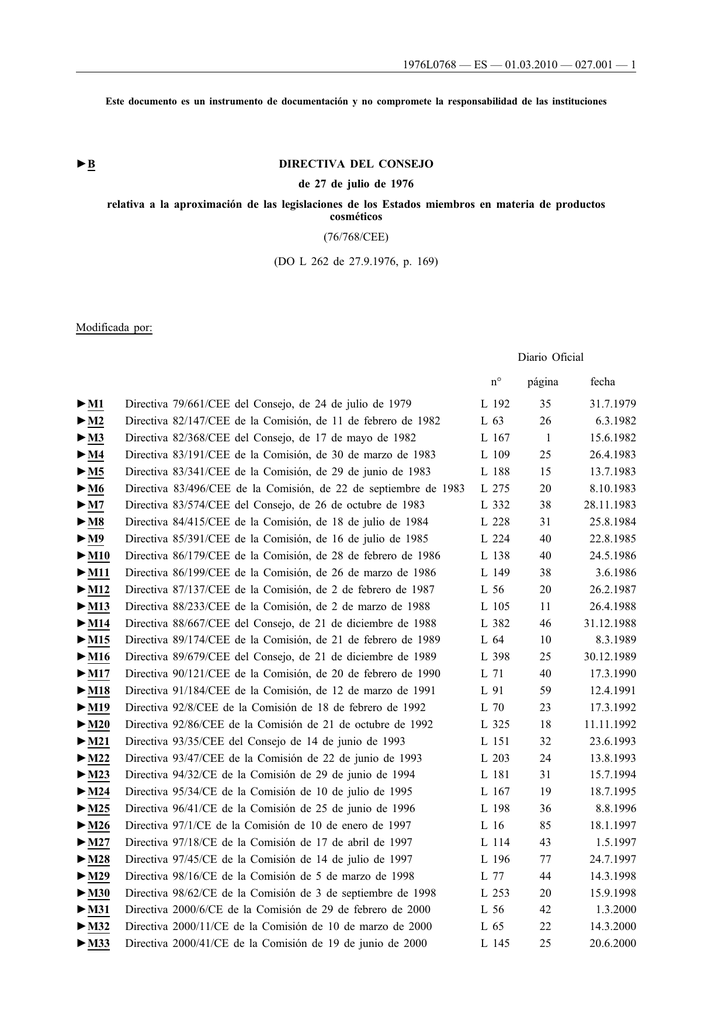 B DIRECTIVA DEL CONSEJO De 27 De Julio De 1976 Relativa A La