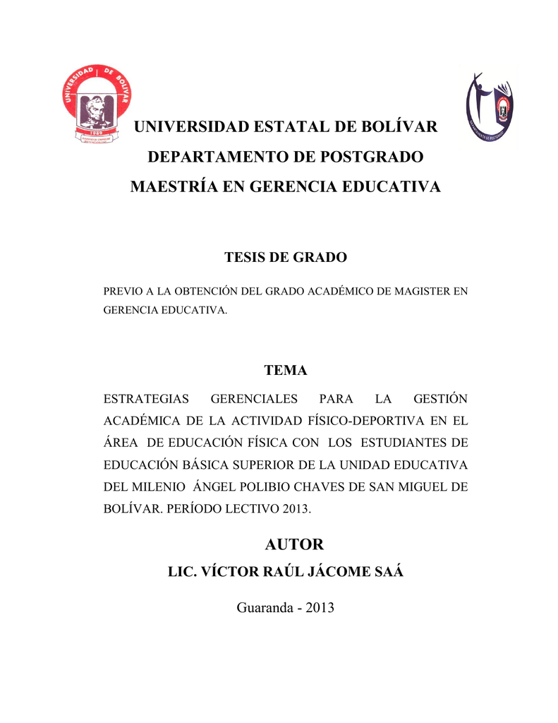 Universidad Estatal De Bolivar Departamento De Postgrado