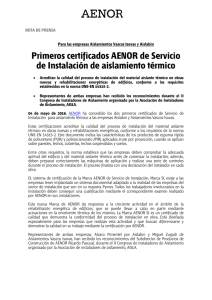 Nota de prensa: Primeros certificados AENOR de Servicio de