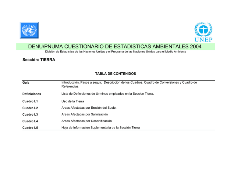 Denu/pnuma Cuestionario De Estadisticas Ambientales 2004