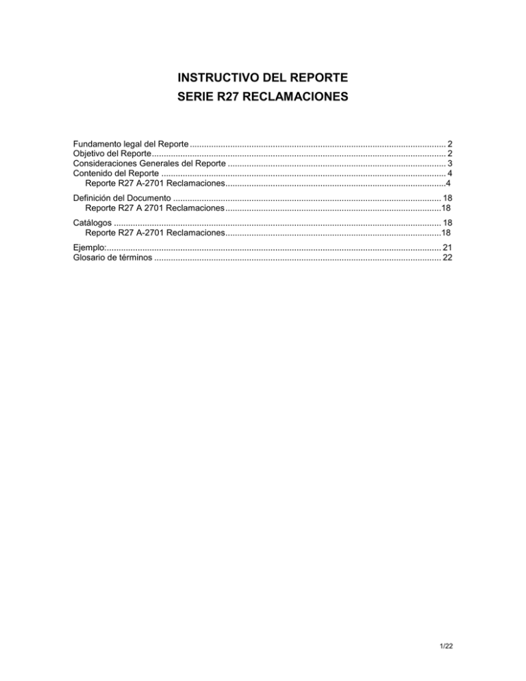 Instructivo Del Reporte Serie R27 Reclamaciones