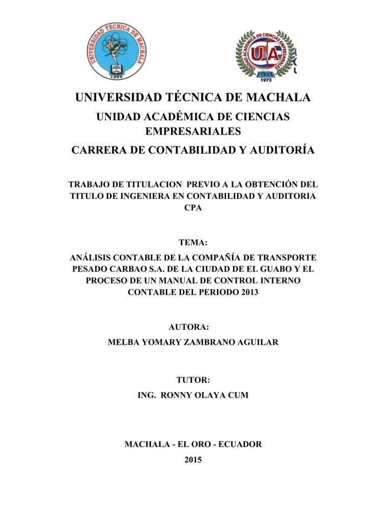 Universidad Técnica De Machala Unidad Académica De Ciencias