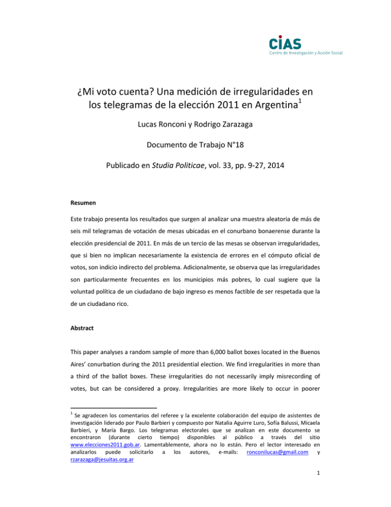 ¿Mi Voto Cuenta? Una Medición De Irregularidades En Los