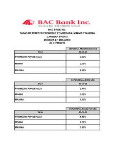 moneda en dolares bac bank inc. tasas de interes promedio