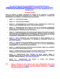 relación de anexos para procedimientos de contratación