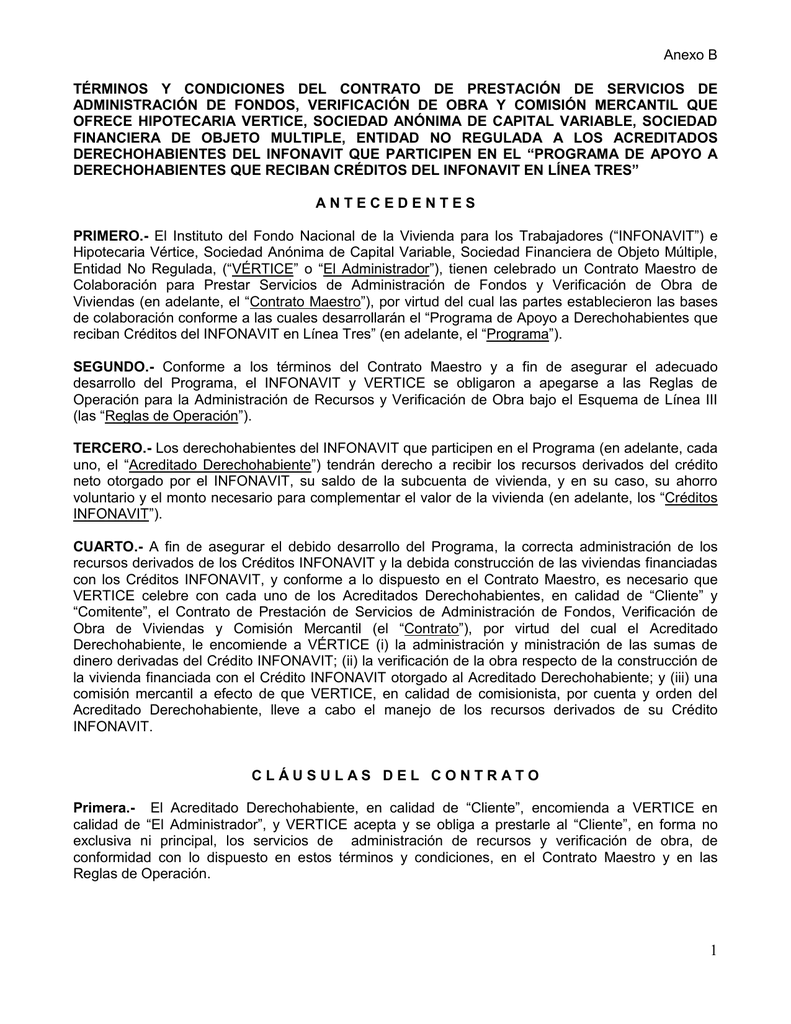 Anexo B TÉRMINOS Y CONDICIONES DEL CONTRATO DE