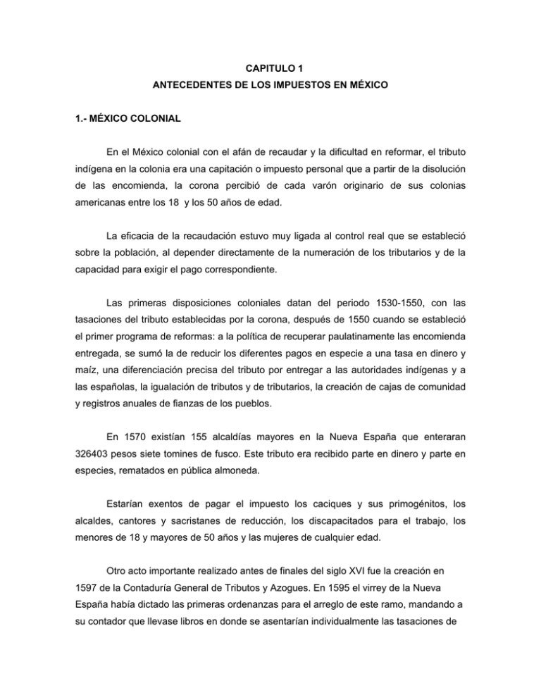 CAPITULO 1 ANTECEDENTES DE LOS IMPUESTOS EN MÉXICO 1