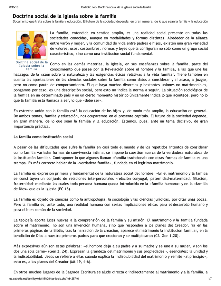 Doctrina social de la Iglesia sobre la familia