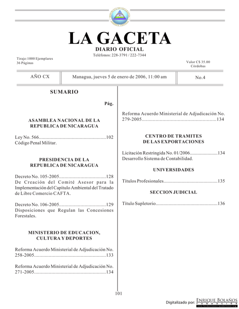 Gaceta Diario Oficial de Nicaragua