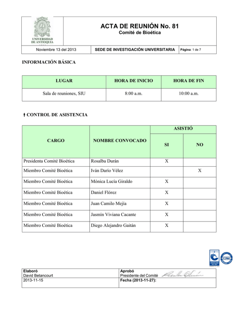 ACTA DE REUNIÓN No. 81