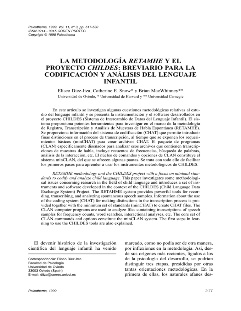 La Metodolog a Retamhe Y El Proyecto Childes