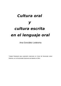 Cultura oral y cultura escrita en el lenguaje oral