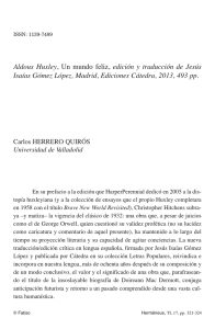 Carlos HERRERO QUIRÓS, Aldous Huxley, Un mundo feliz, edición