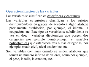 Operacionalización de las variables Las variables se clasifican en