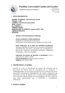 Educacion No Formal - Pontificia Universidad Católica del Ecuador