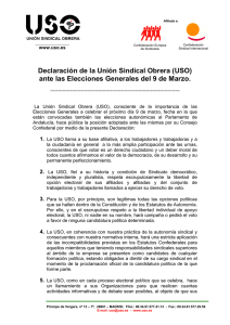 Declaración de la Unión Sindical Obrera (USO) ante las Elecciones